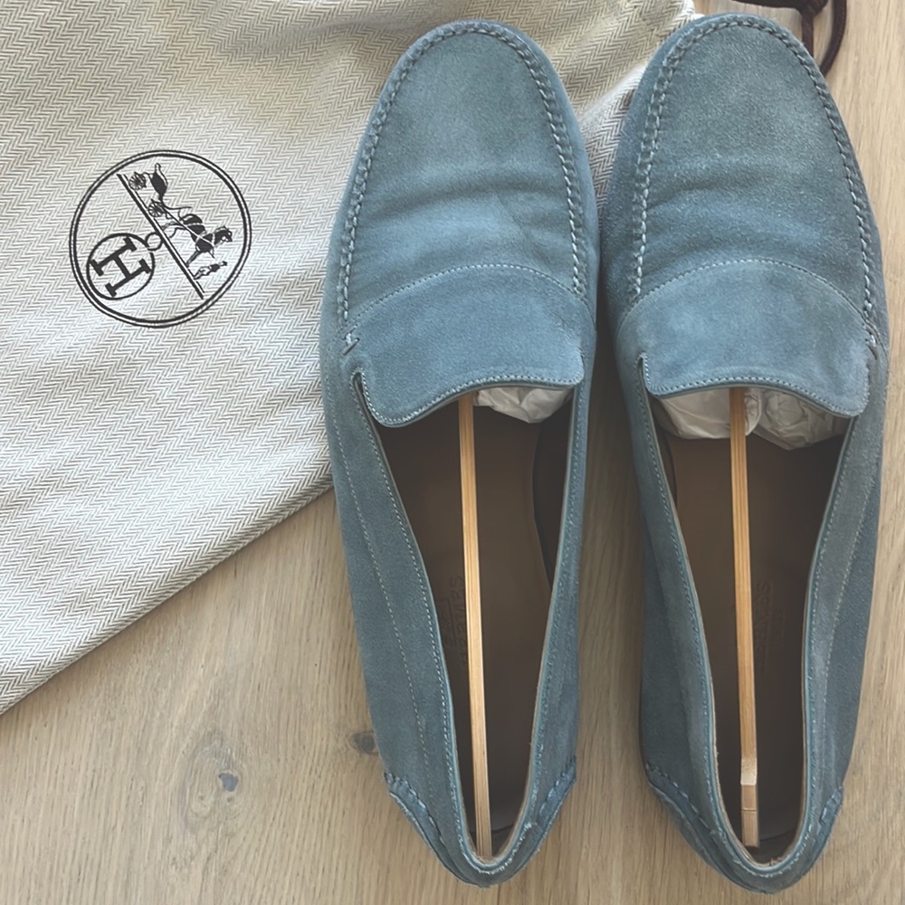 Hermes Light Blue Suede Loafers Men’s size 41 NEW